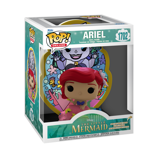 Funko Pop! Deluxe Ariel (ursula stained glass) packaging from The Little Mermaid on a white background