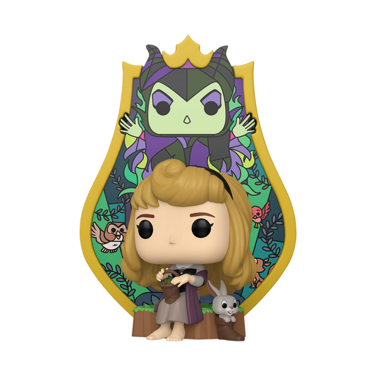 Funko Pop! vinyl figure of a character with a green face and purple accents, holding a smaller figure with blonde hair and a white animal.