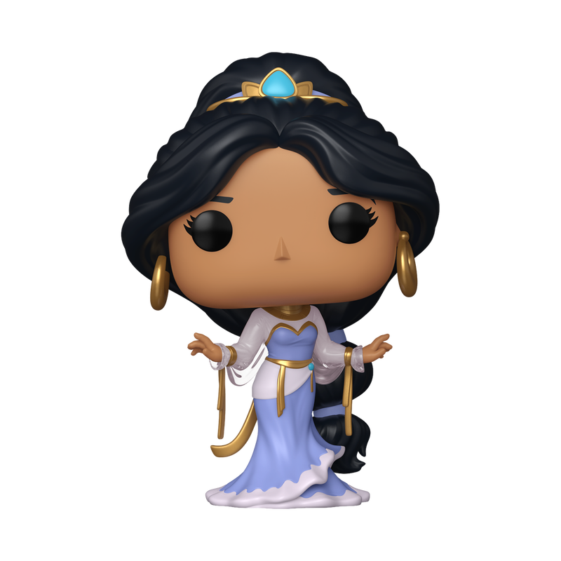 Funko Pop! vinyl figure of Disney princess Jasmin in a blue dress with gold accents on a white background