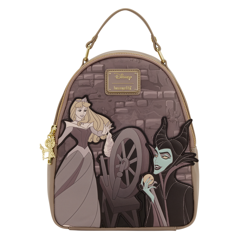 Sleeping Beauty & Maleficent Spinning Wheel Loungefly Mini Backpack Backpack with Disney characters on a white background