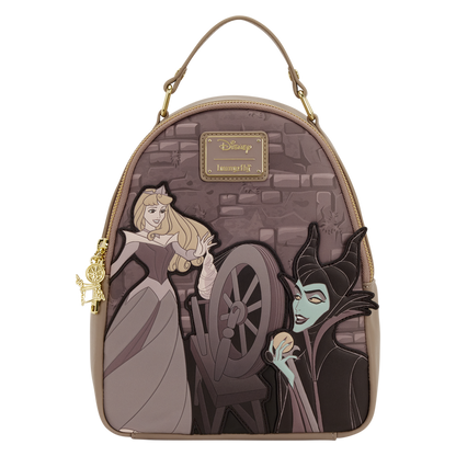 Sleeping Beauty & Maleficent Spinning Wheel Loungefly Mini Backpack Backpack with Disney characters on a white background