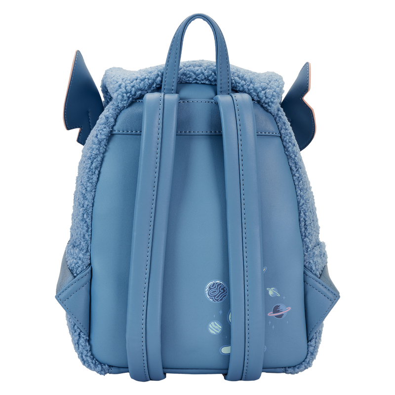 Blue backpack with Stitch ears on a white background