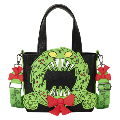 THE NIGHTMARE BEFORE CHRISTMAS MAN-EATING WREATH GLOW LOUNGEFLY MINI TOTE CROSSBODY BAG
