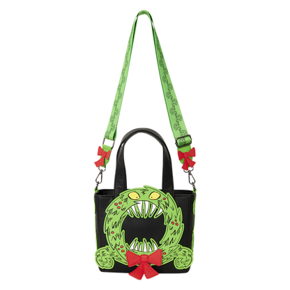 THE NIGHTMARE BEFORE CHRISTMAS MAN-EATING WREATH GLOW LOUNGEFLY MINI TOTE CROSSBODY BAG