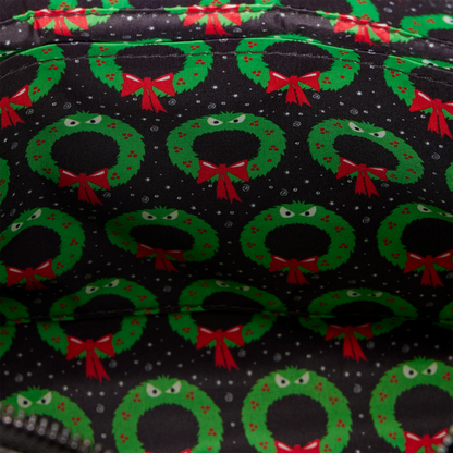 THE NIGHTMARE BEFORE CHRISTMAS MAN-EATING WREATH GLOW LOUNGEFLY MINI TOTE CROSSBODY BAG