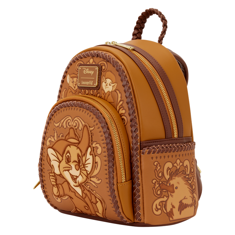 Brown the rescuers down under loungefly backpack with decorative elements and jake, miss bianca e design on a white background & bernard 