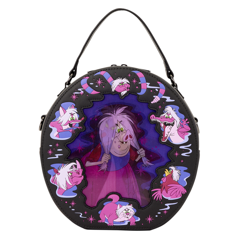 THE SWORD IN THE STONE MADAM MIM LENTICULAR LOUNGEFLY CROSSBODY BAG