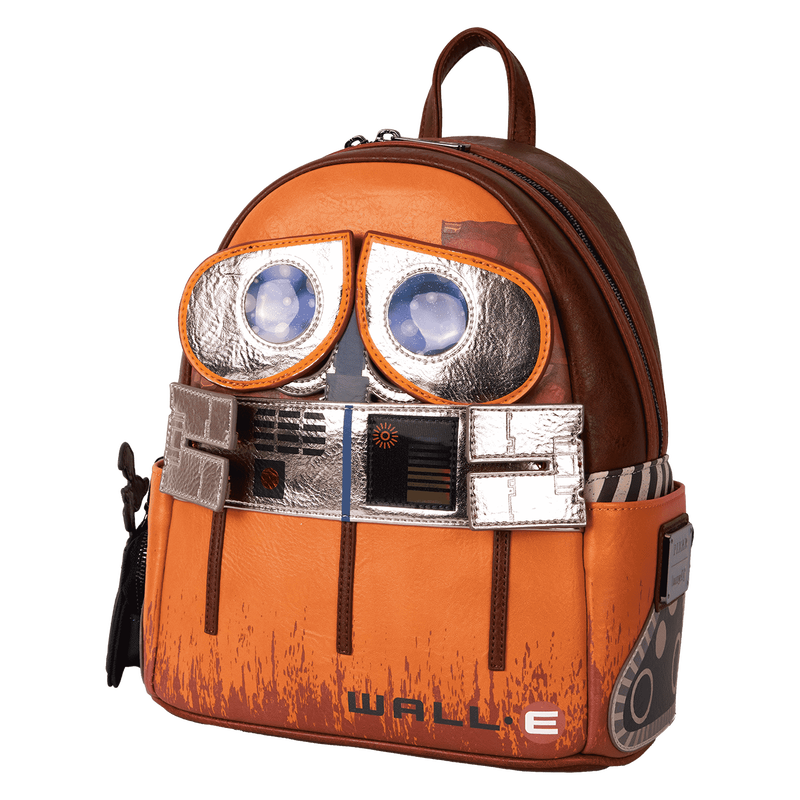 Wall-E brown loungefly backpack designed like a character from a popular Pixar franchise on a white background