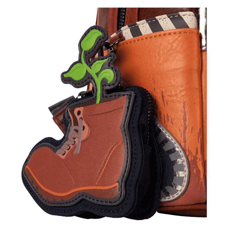 Loungefly Wall-E Coin pouch in the shape of a brown boot with a green sprout on a white background