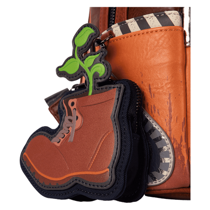 Loungefly Wall-E Coin pouch in the shape of a brown boot with a green sprout on a white background