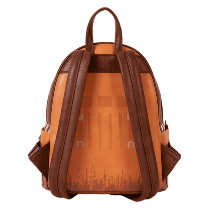 Brown Faux leather Wall-E Loungefly backpack with visible brand logo on a white background