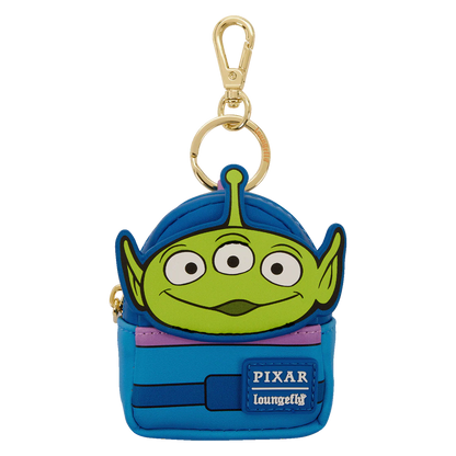 Loungefly bag charms with a green alien from Toy Story on a white background