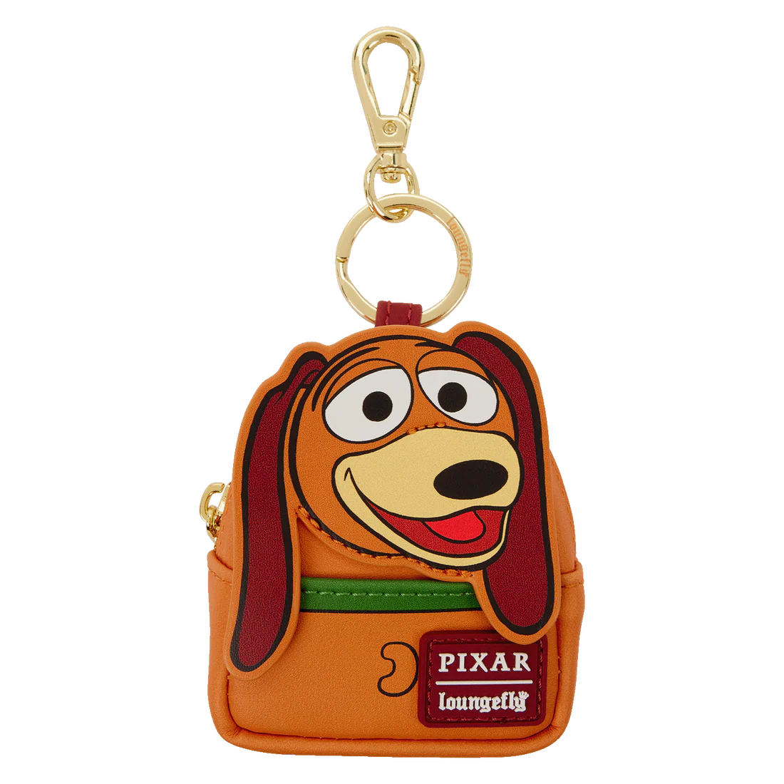 Loungefly Slinky bag charm with a cartoon dog design featuring Pixar branding on a white background