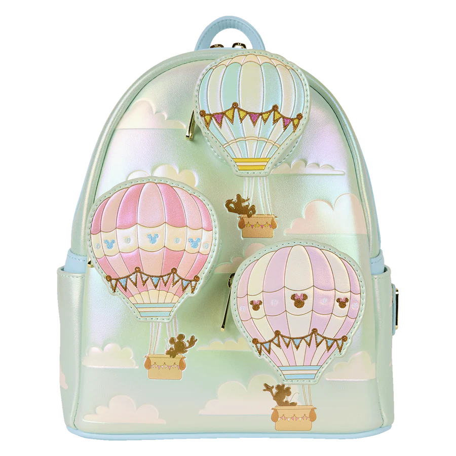 Mickey & Friends Loungefly backpack with hot air balloon design on a white background