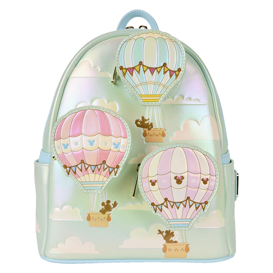 Mickey & Friends Loungefly backpack with hot air balloon design on a white background