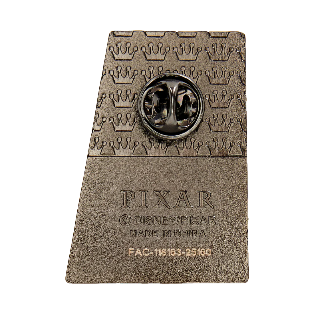 Pin with Pixar logo on a textured brown background