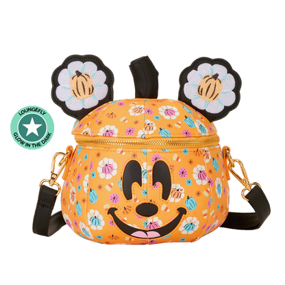 Floral-patterned backpack with flower-shaped ears on a white background