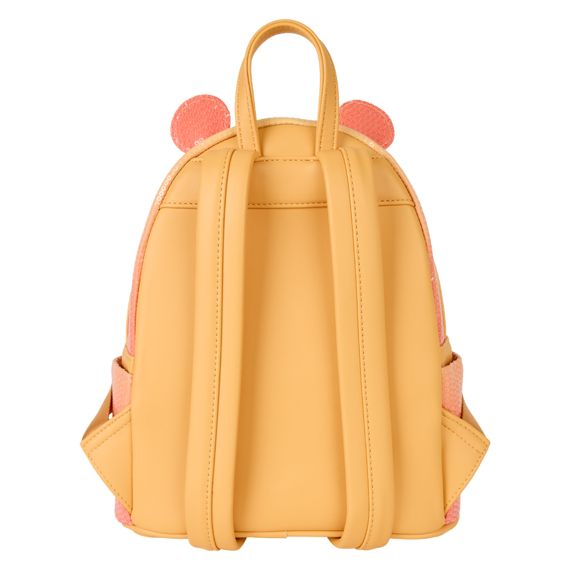 Yellow backpack with pink accents on a white background