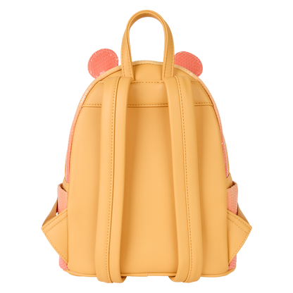 Yellow backpack with pink accents on a white background