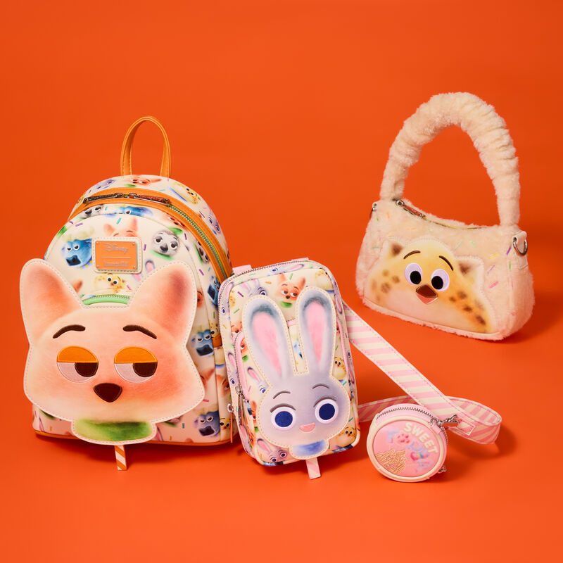Three Zootopia 2 themed bags on an orange background