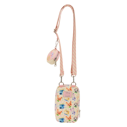 Small Zootopia 2 Judy Loungefly crossbody bag with colorful design and strap on a white background