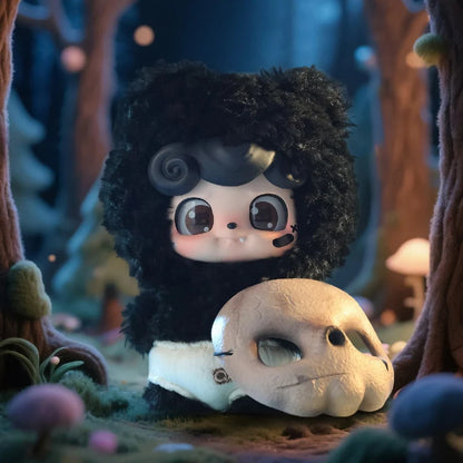 QKid fairy tales bear guard with a mask in a fantasy forest setting