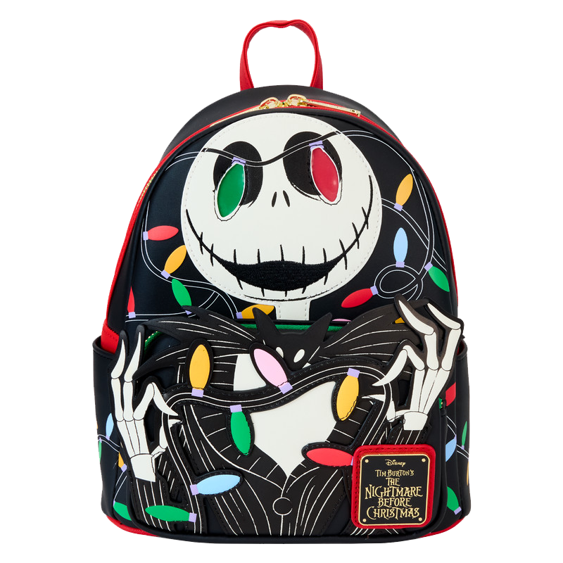 Backpack with Christmas Jack Skellington design from 'The Nightmare Before Christmas' on a white background