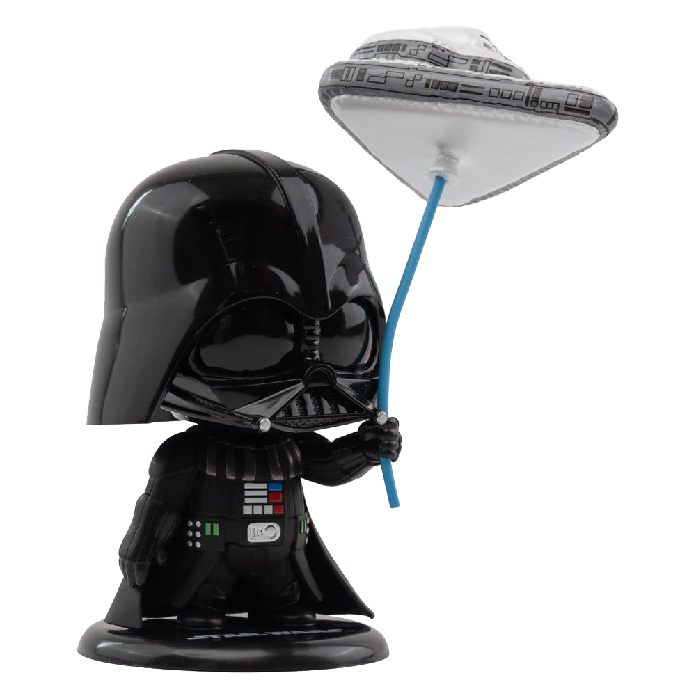 Darth Vader figurine holding a lightsaber with a white background