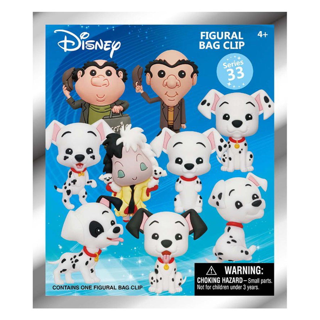 Disney figurine bag clip packaging with characters on a blue background