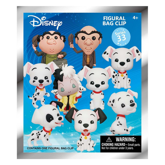 Disney figurine bag clip packaging with characters on a blue background